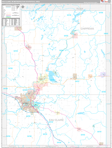 Eau Claire Metro Area Wall Map Premium Style